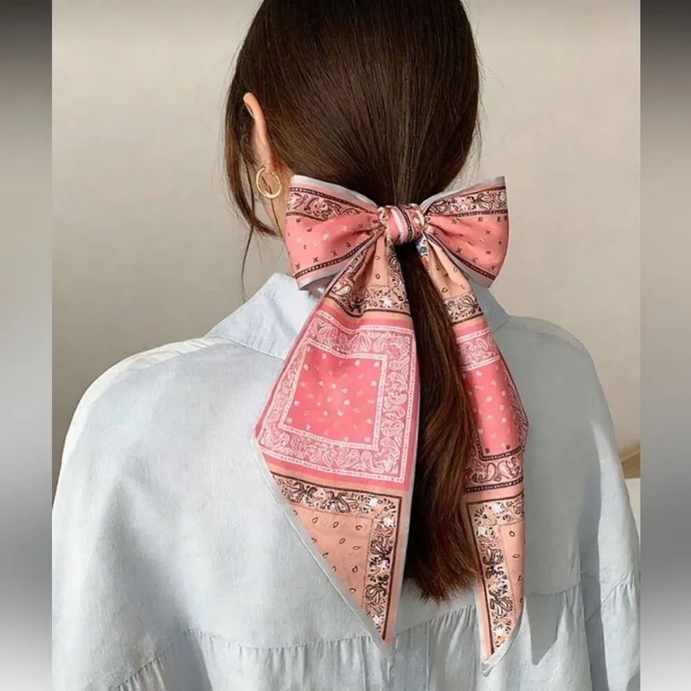 Pink Patterned Hair Scarf A1582